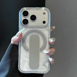 Premium HD Clear Card Holder Bracket with Magnetic Charging and Shockproof Acrylic Cover - iPhone 18 (Tai Gray)