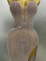 2025 Luxurious Full Rhinestones Mesh Transparent long dress Women Birthday Celebrate Evening Prom Dress party Club Stage Costume - Image 6