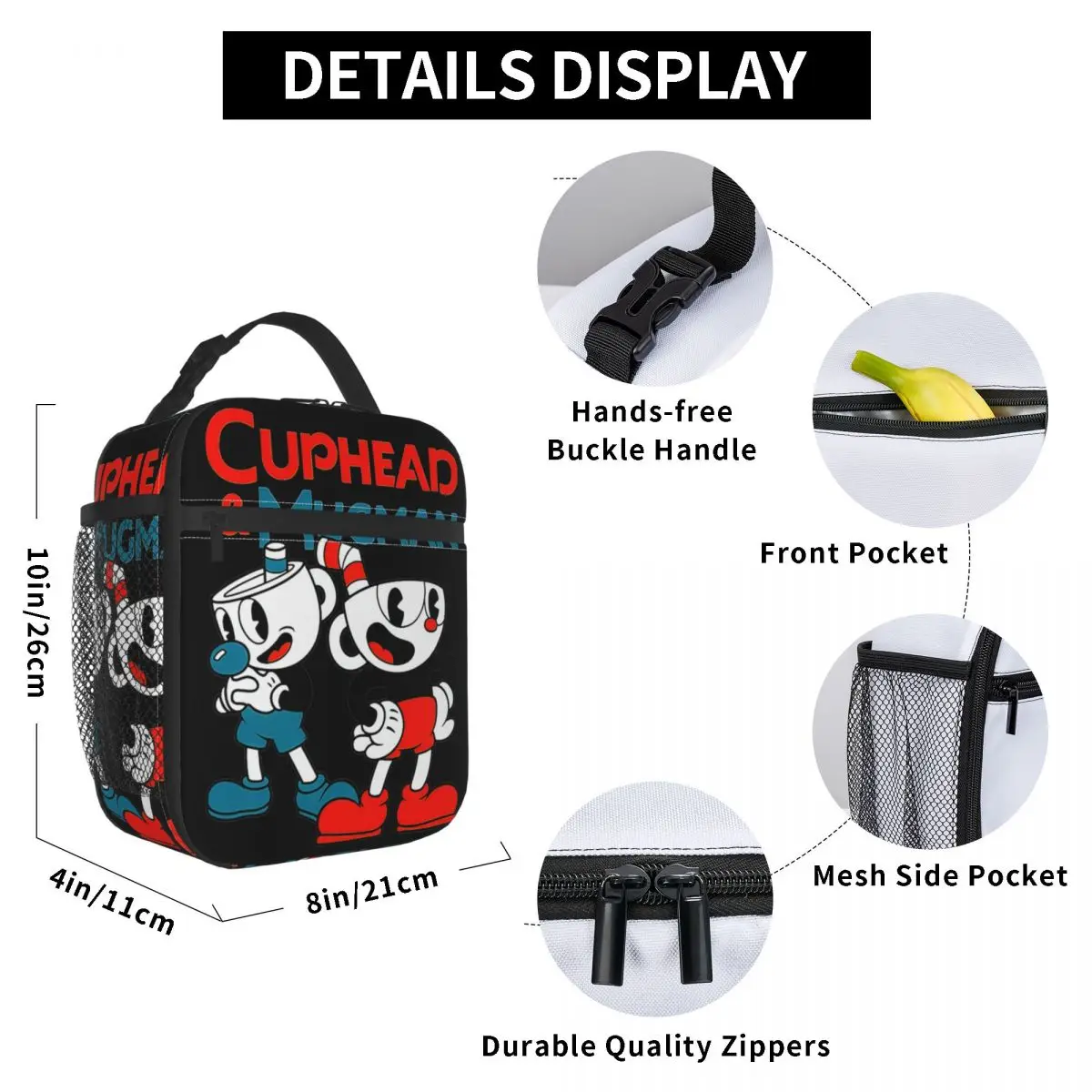 Insulated Lunch Bags Cuphead & Mugman Retro Games Merch Food Box Cooler Thermal Bento Box Work