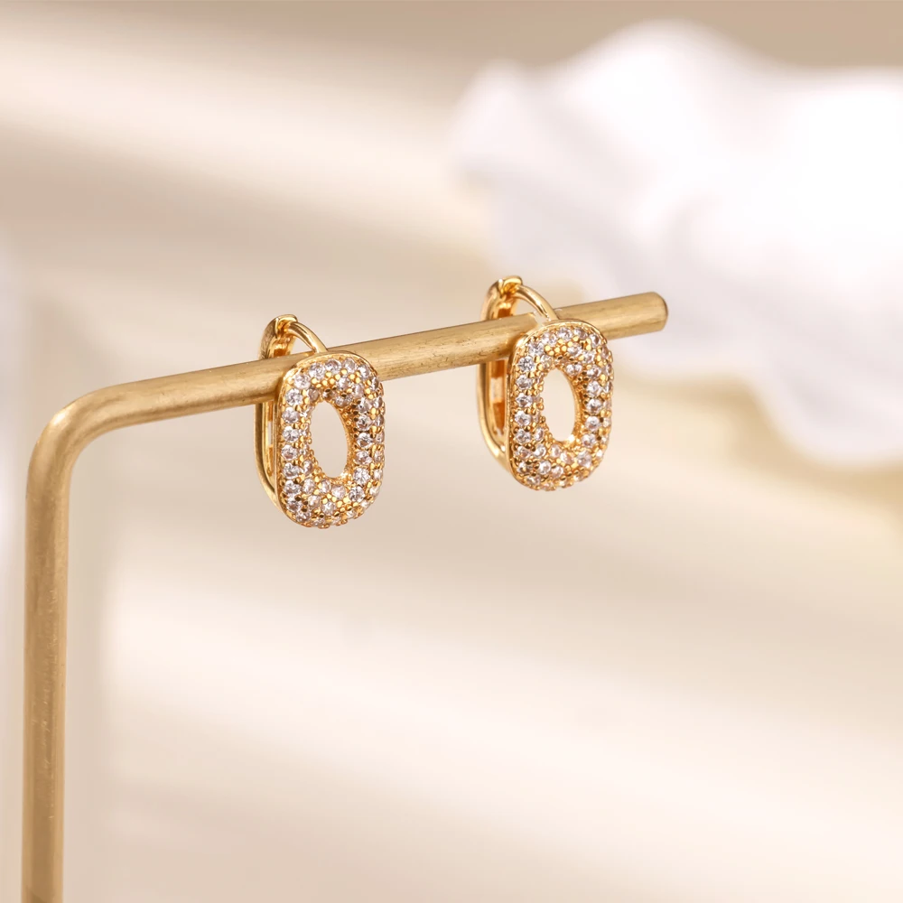Rainbow Zircon Hollow Oval Hoop Earrings For Women Men