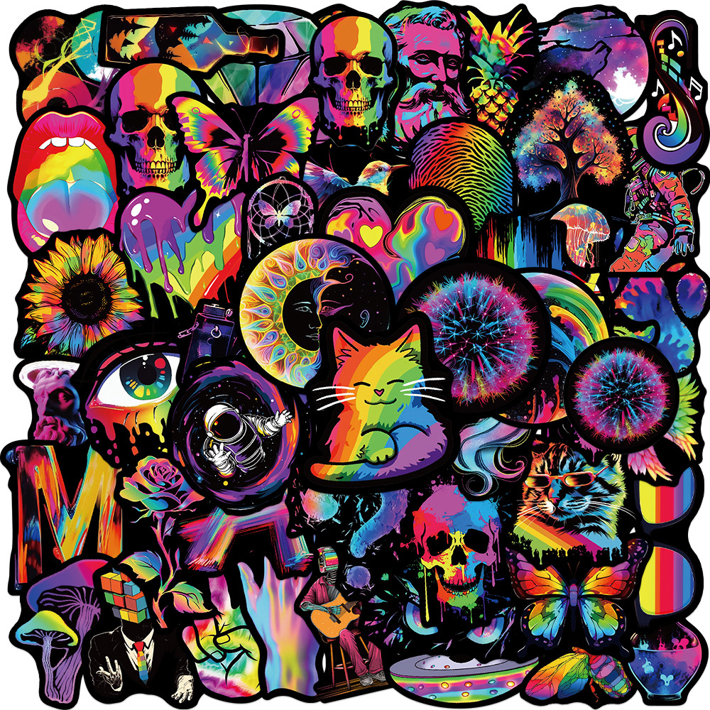 10/30/50pcs Rainbow Neon Light Cartoon Stickers Cool Graffiti Sticker Laptop Skateboard Suitcase Bike Waterproof Kid Decal Toys