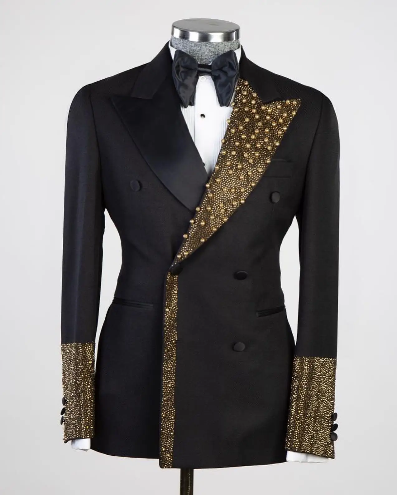 

Luxury Shiny Men Suits Set 2 Piece Blazer+Pants Beaded Pearl Bridge Groom Wedding Tuxedo Double Breasted Coat Custom Made Jacket