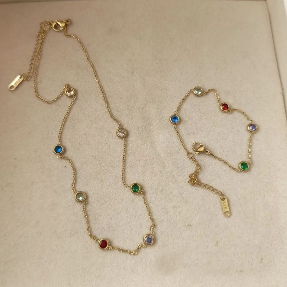 

YOUNGX Minimalist Stainless Steel Colorful Zircon Pendant Necklace 18K Gold Color Plated Clavicle Chain For Women Jewelry
