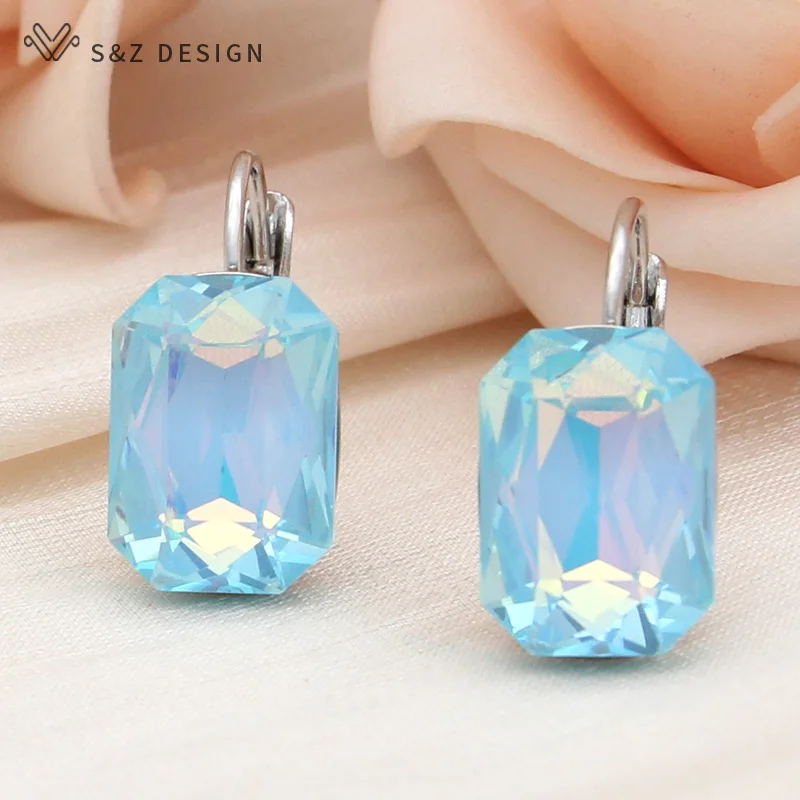 S&Z DESIGN New Fashion 585 Rose Gold Color Rectangle Crystal Dangle Earrings For Women Wedding Elegant Jewelry Stylish Eardrop