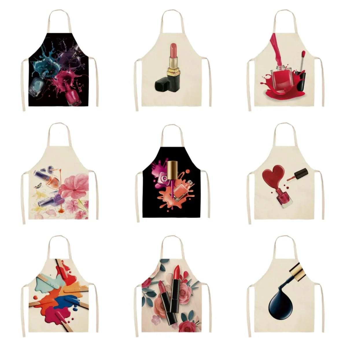 섹시한 프린트 리넨 블랙 주방 앞치마, 여성 작업 원피스, 다채로운 기하학, 맞춤형 요리 베이킹 액세서리, 립스틱 향수