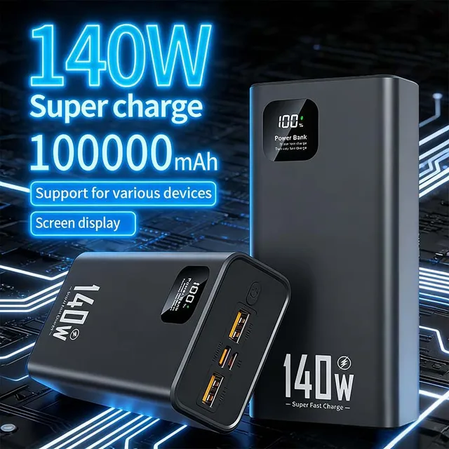 100000mAh Power Bank High Capacity 140W PD 22.5W For Xiaomi Super Fast Charging Portable Battery Charger for iPhone Samsung