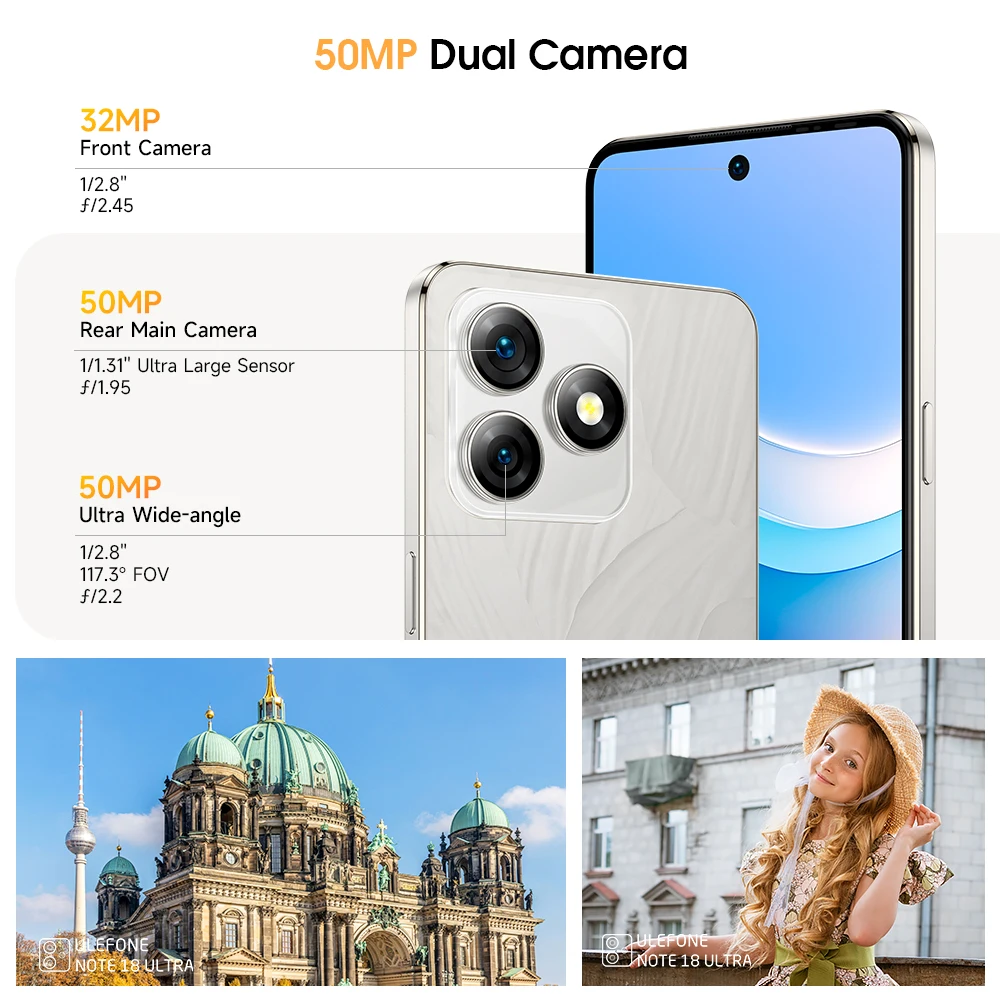 Ulefone Note 18 Ultra 5G Smartphone 12GB RAM(6+6) 256GB ROM 6.78" NFC 50MP MTK Dimensity 720 Android 3