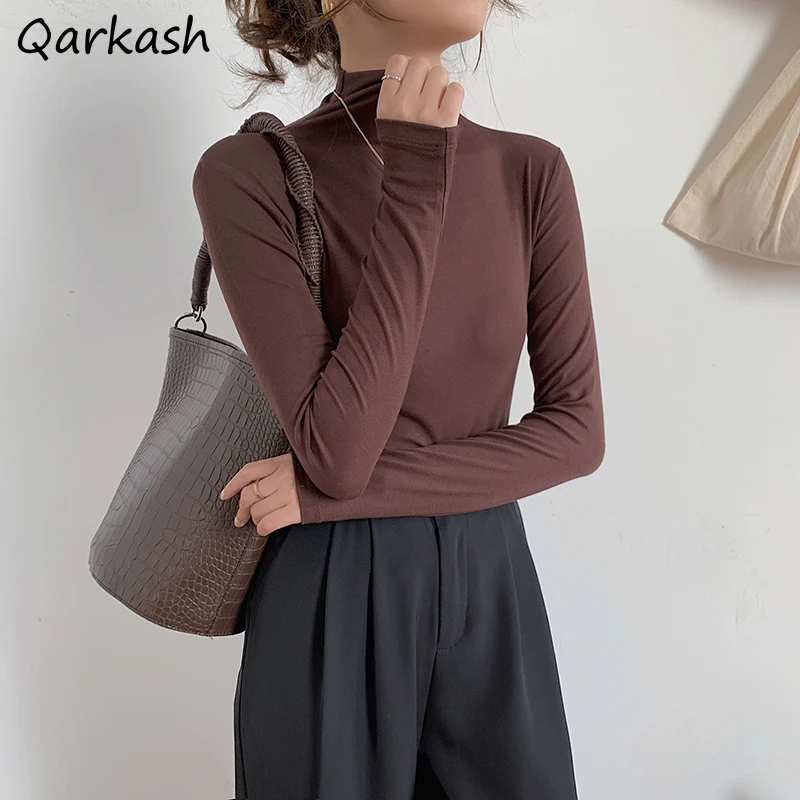 

Футболки женские облегающие Y2k однотонные базовые Топы с длинным рукавом стильные рубашки подходят для уютной Ulzzang Лидер продаж простые молодые женщины