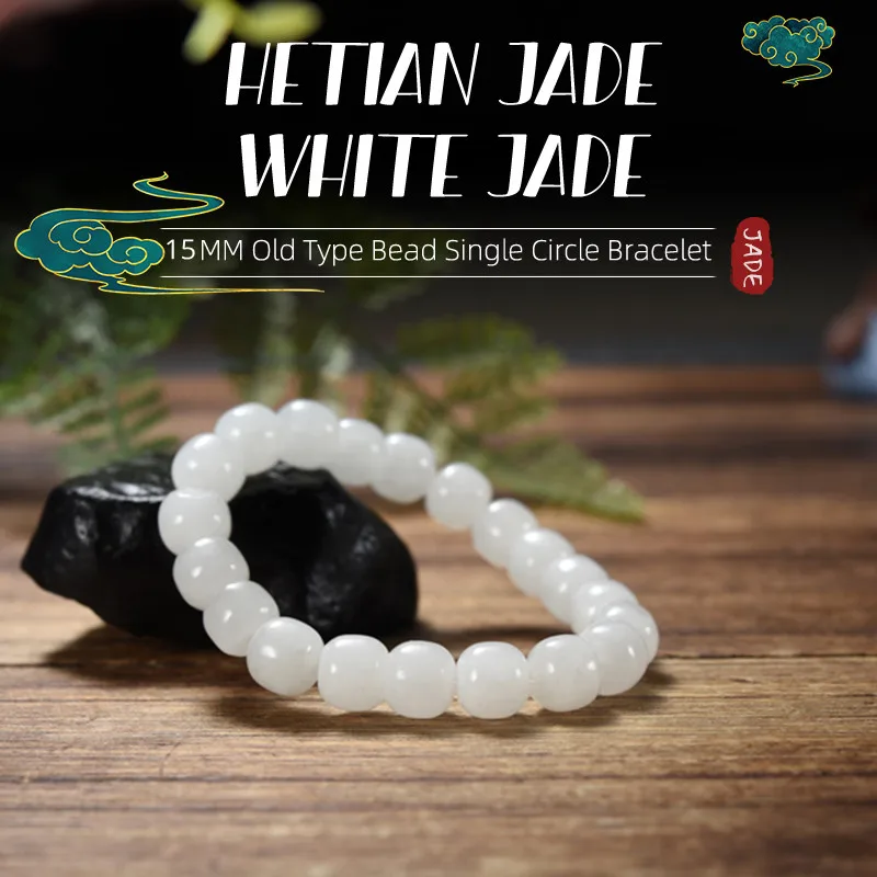 Natural Hotan Jade 15Mm 14 Bracciale Con Perline Rotonde Verde Hotan Jade Stone Hand Strings Donna Uomo Gemstone Fine Jewelry