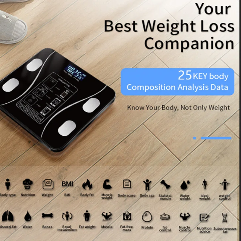 Smart Bluetooth Fat Rechargeable Electronic Weight APP Intelligent Body Composition Household Weighing Scale_voghion.com