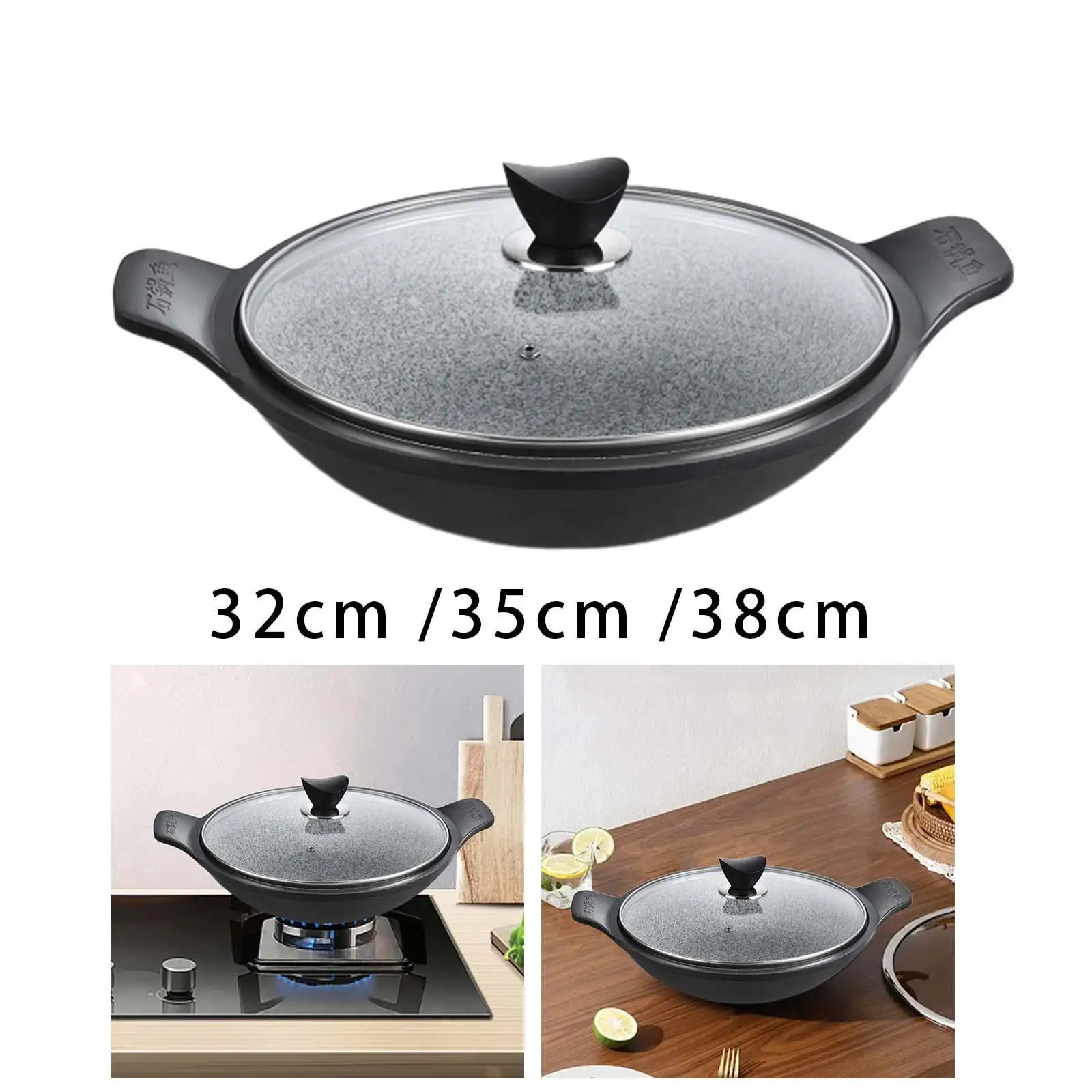 Korean Stone Pot with Glass Lid Reusable for Bibimbap Soup Pot, Cookware, Stone