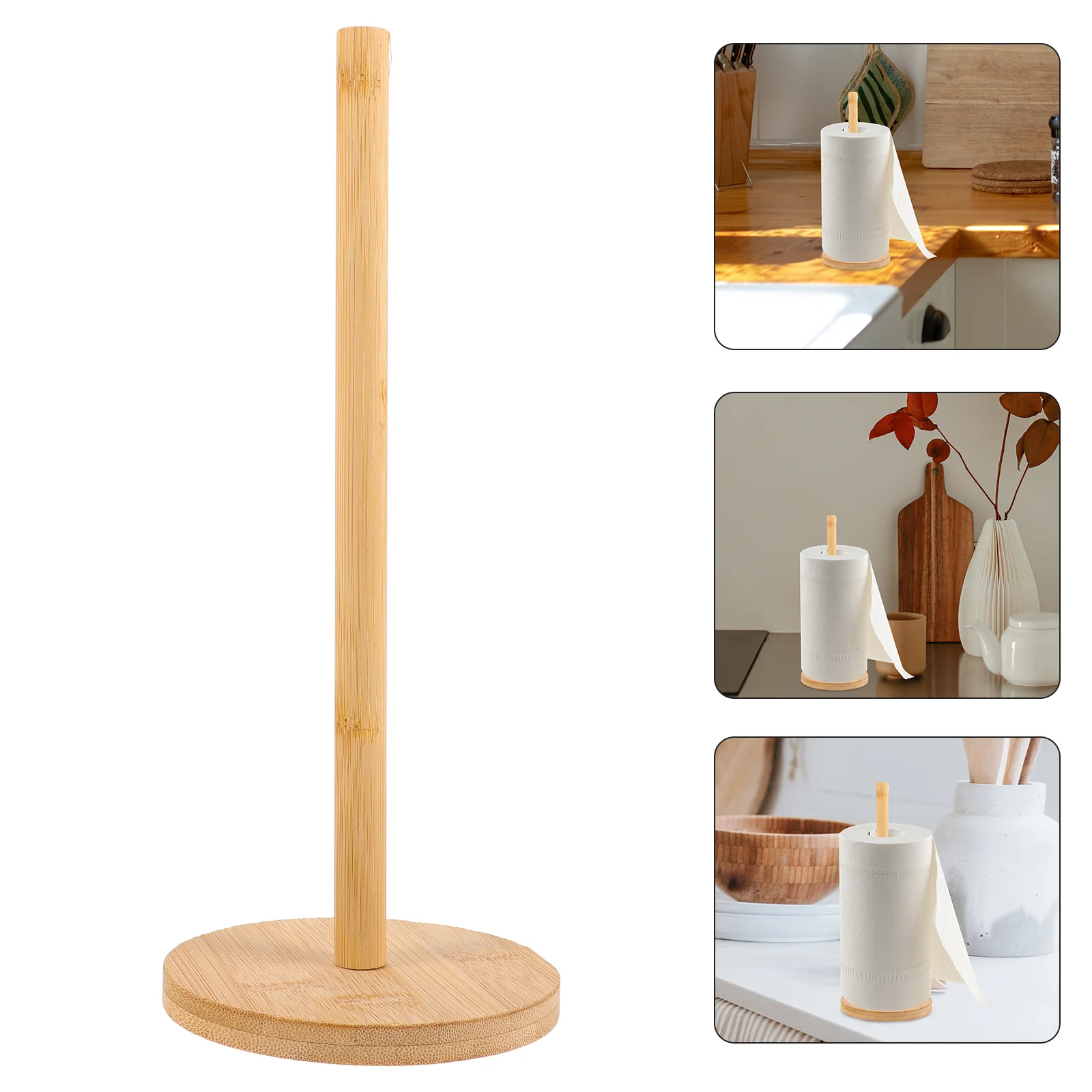 Bamboo Paper Towel Holder Kitchen Household Lazy Rag Solid Wood Bracket Creative Punch-Vertical Storage Shelf Stand paper towel holder