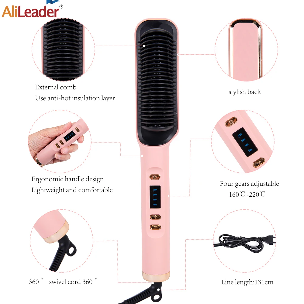 Pro Hot Comb Straightener Hair Brush  Hot Comb 3In1 Electric Straightening Comb Curling Iron Hair Brush For Styling Fast Heating 2