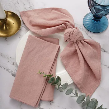 Serviettes de thé en coton lavé uni, 12 pièces, 40x40cm, tapis de salle à manger, fête de mariage, noël, tissus de cuisine en lin, décor de Table 1