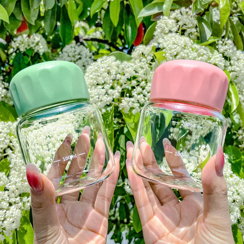 Mini Glass Water Bottle 300ml Small Drinking Bottle with Scale Portable Woman Tumbler Girl Milk Coffee glass bottle