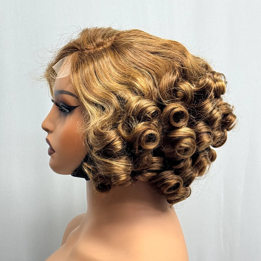 250% Density Bob Wigs Loose Bouncy Curly 4x4 Transparent Lace Closure Frontal Wigs Side Part Loose Texture 100% Human Hair Wig