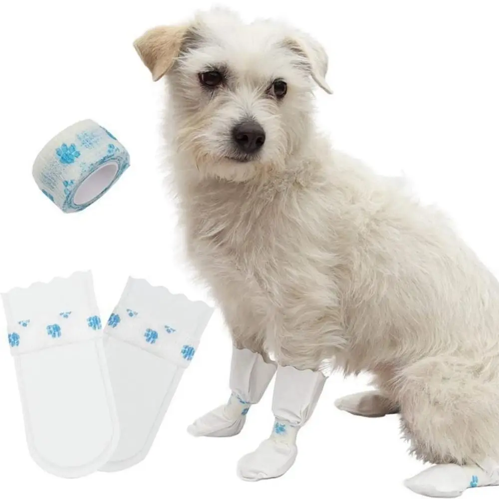 20Pcs Disposable Dog Boots Waterproof Pet Shoes Non-woven Fabric Adjustable Straps Dog Paw Protection Foot Covers Pet Supplies
