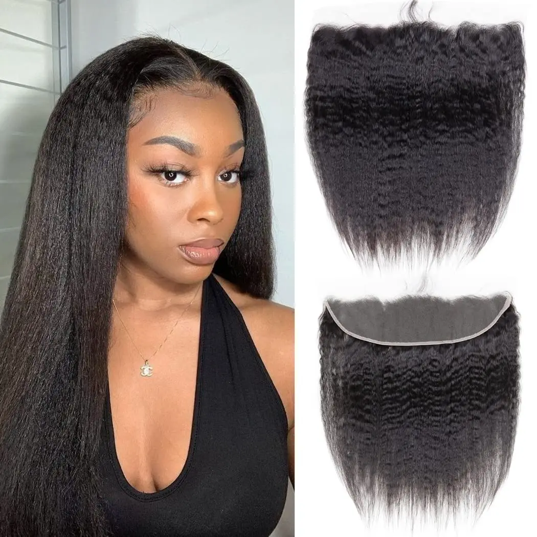 Kinky Straight Lace Closure Frontal Only 13x4 4x4 Ear to Ear Human Hair Yaki Straight HD Transparent Lace Front Closure Only