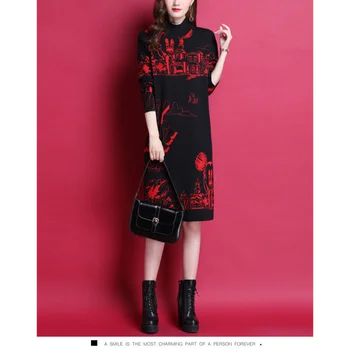 Abito maglione base con copertura della pancia di media lunghezza allentata a maniche lunghe autunno e inverno da donna in maglia di taffetà 1