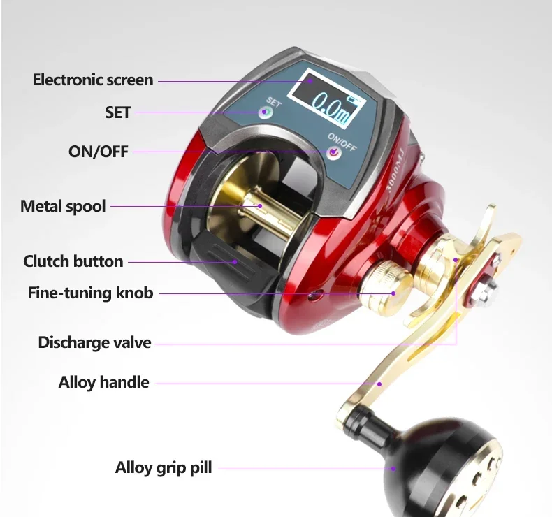 20kg drag power cold light display Magnetic brake electric Reels Big Game  electric deep sea Fishing Reels