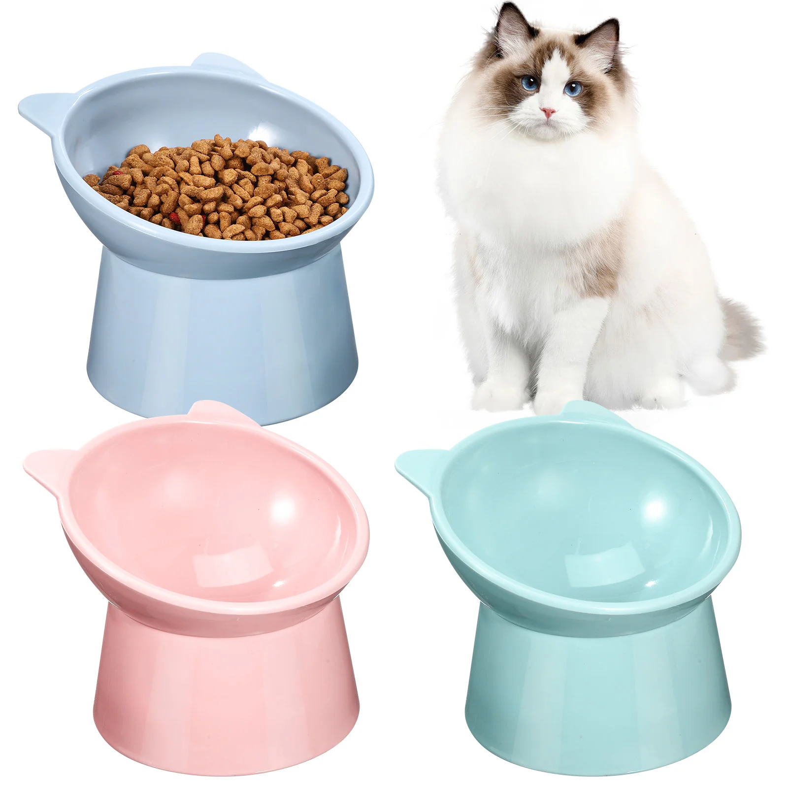 

Cat Raised Stand Feeding Bowl Transparent Plastic Pet Food Water Feeder Bowl Degree Tilted Design Neck Guard for Cat Dog