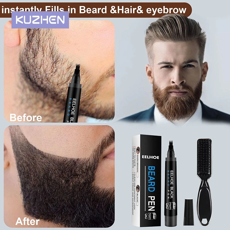 Waterproof Beard Pen Beard Filler Pencil And Brush Beard Enhancer Lasting Repair Moustache Coloring Shaping Tools Men Hair Pen eelhoe curl booster defining cream hair curling enhancer moisturizing styling repair curling essence elastin setting cream 50ml