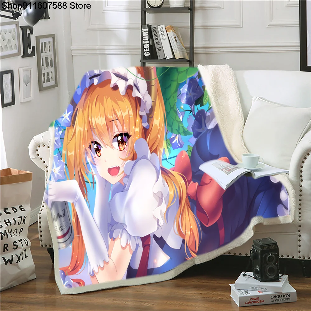 

Одеяло с забавными персонажами из аниме Miss Kobayashi's Dragon Maid, одеяло с 3D принтом шерпы на кровати, домашний текстиль, сказочный стиль 01