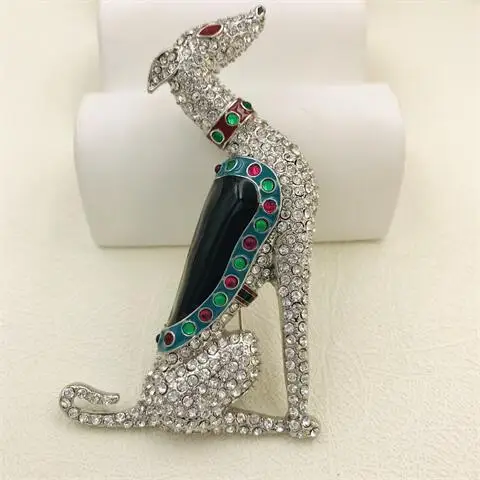 

French enamel zircon racing dog brooch