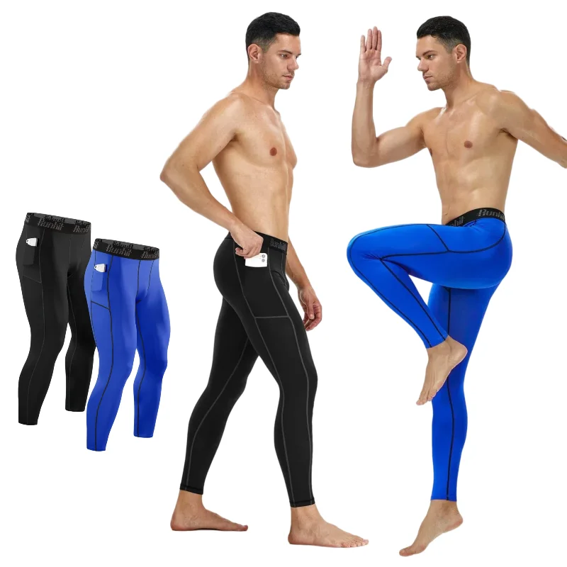 Compression Pants Men's Running Tights Sports Exercise Yoga Gym Leggings Two-pack