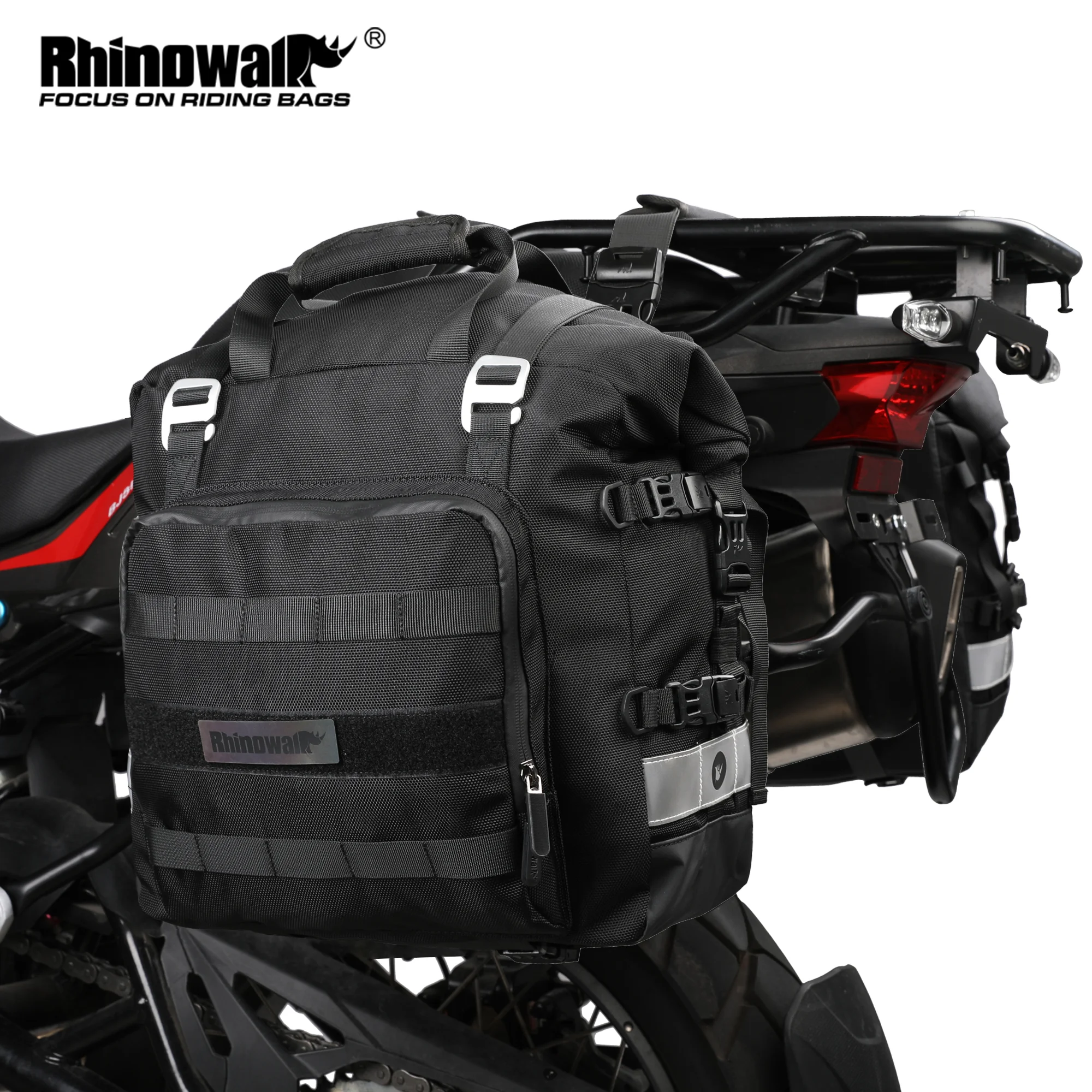 Borsa Paraurti Moto Rhinowalk 6L Impermeabile - Borsa Laterale Con Sistema MOLLE, Nero - Foto 7