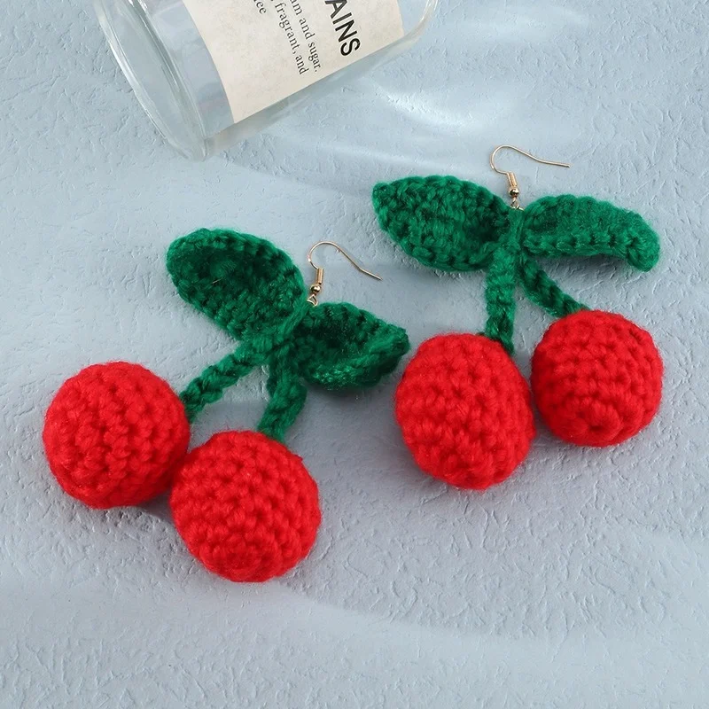 Woolen Red Cherry Earrings Drop Earrings Cherry Earrings Butterfly Earrings for Women