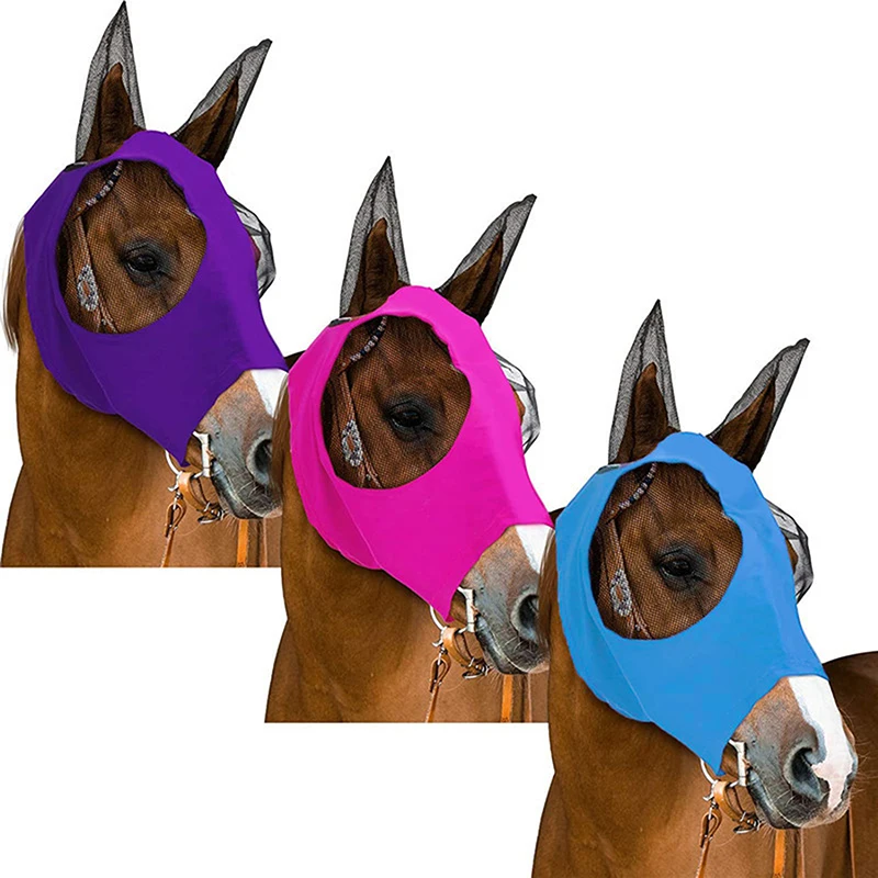 

Multicolor Horse Masks Anti-Flyworms Breathable Stretchy Knitted +Mesh Anti Mosquito Protect Mask Riding Equestrian Equipment