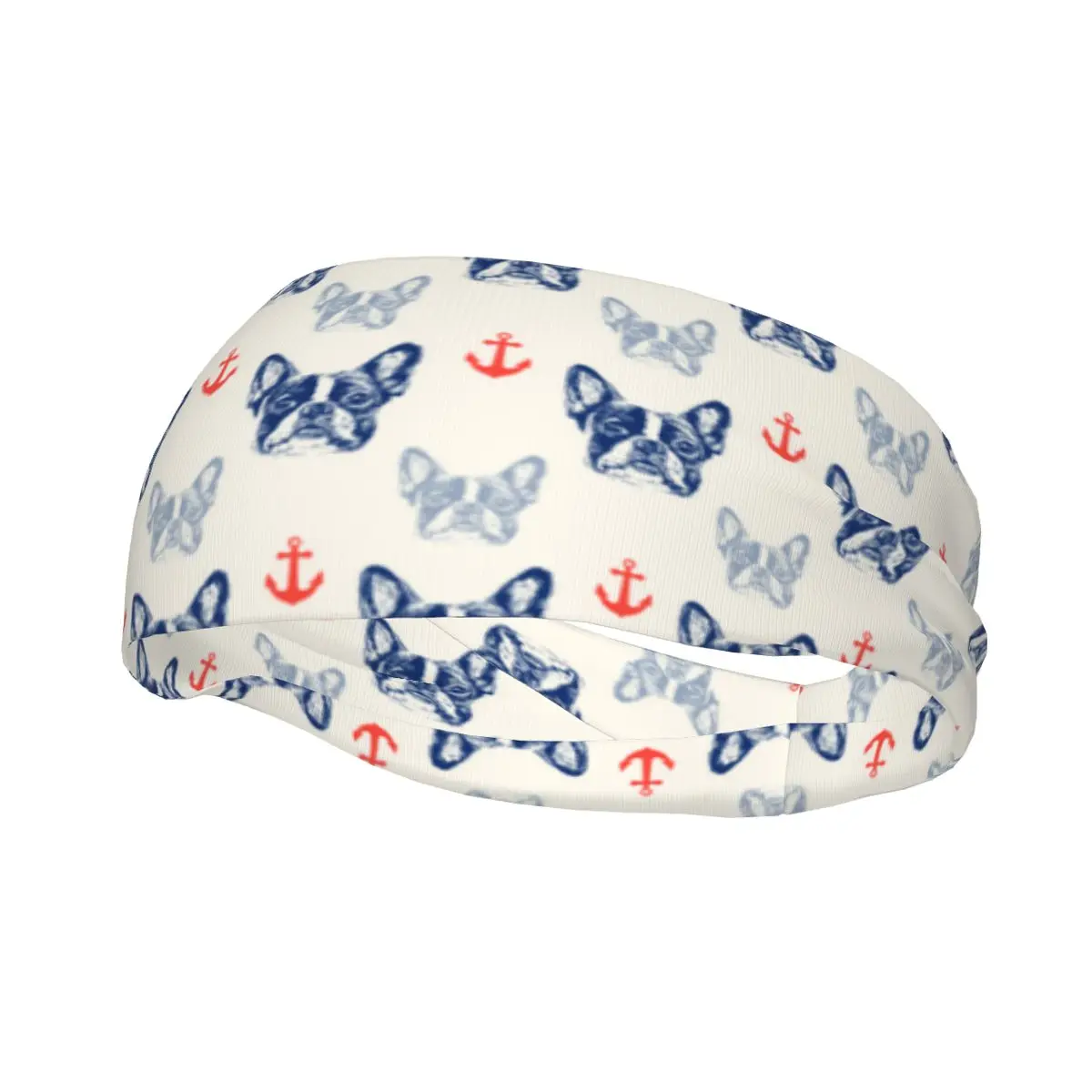 

French Bulldog Anchor Headband Head Sweat Hair Band Tennis Gym Sweatband Sports Safety for Women Men