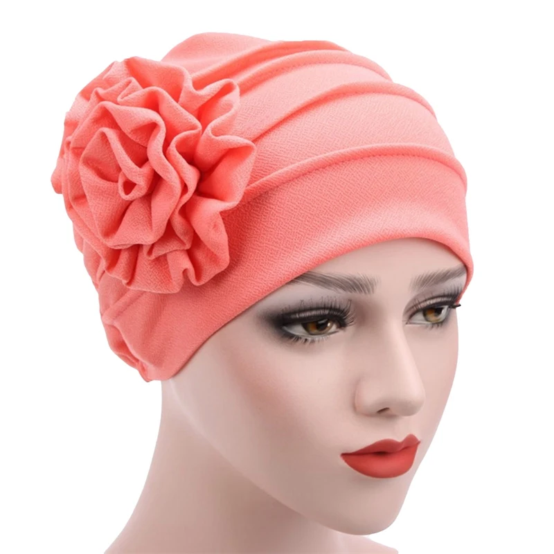 Women Big Flower Turban Cotton Cancer Beanie Bonnet Inner Hijabs Cap Hair Loss Chemo Hat Elastic Head Cap Muslim Indian Hat 4