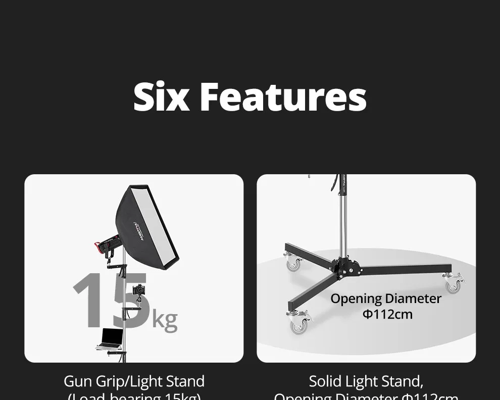 Description Picture 4 of itemAMBITFUL 71cm-255cm AL250 Gun Grip Light Stand 1/4 and 3/8 Screw with Wheels Folding Tripod for Studio Flash LED Light Softbox