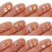 5 pièces Mini mignon cocotier/hippocampe/fer à cheval/Cactus breloques pour la fabrication de bijoux minuscules bracelets à breloques en acier inoxydable boucles d'oreilles bricolage 2