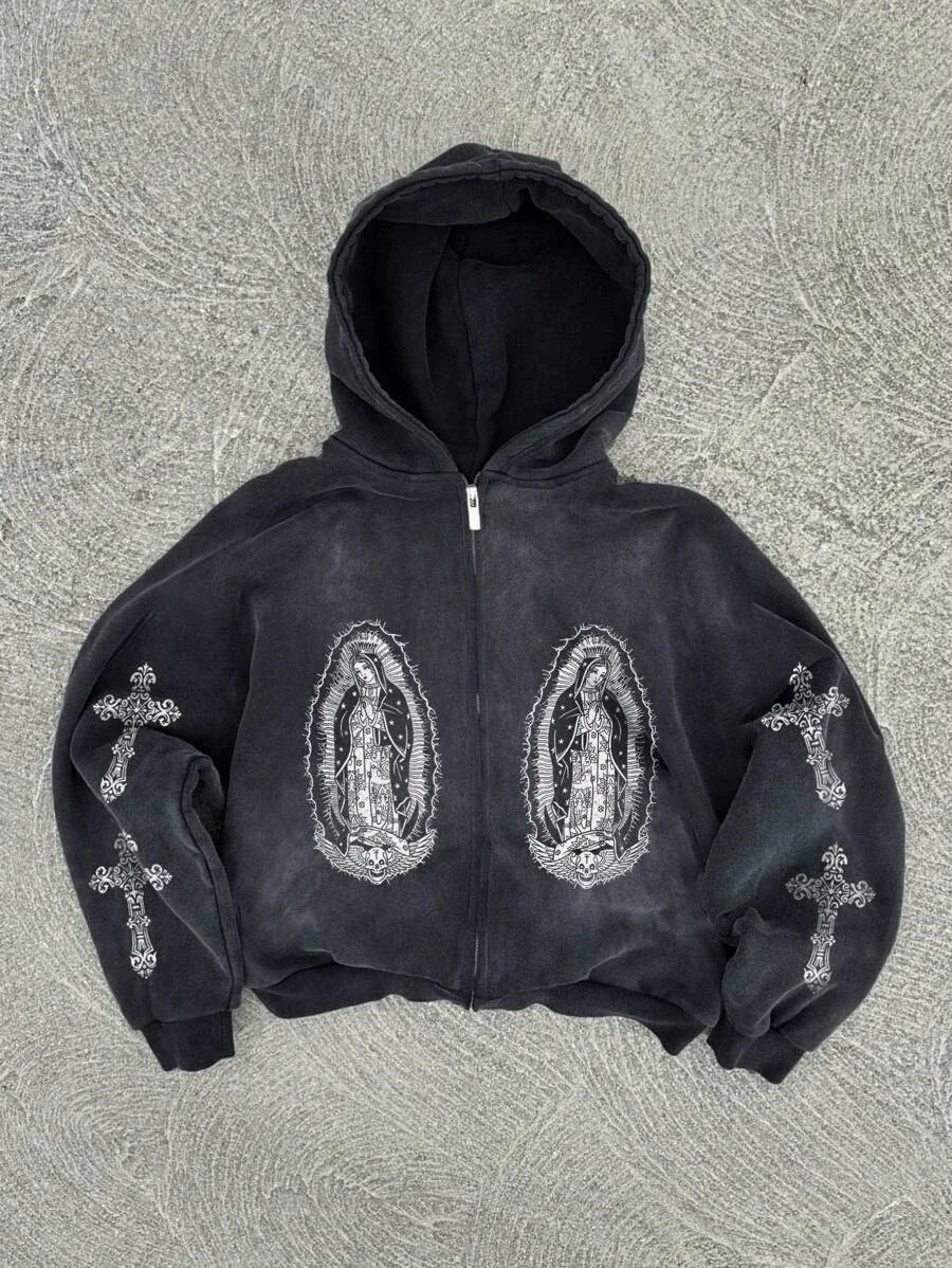 New Trend Hoodie Y2K Personalized Printed Sweatshirt Men's Harajuku Jacket Gothic Zipper Casual Sportswear Loose Fashion Hoodie