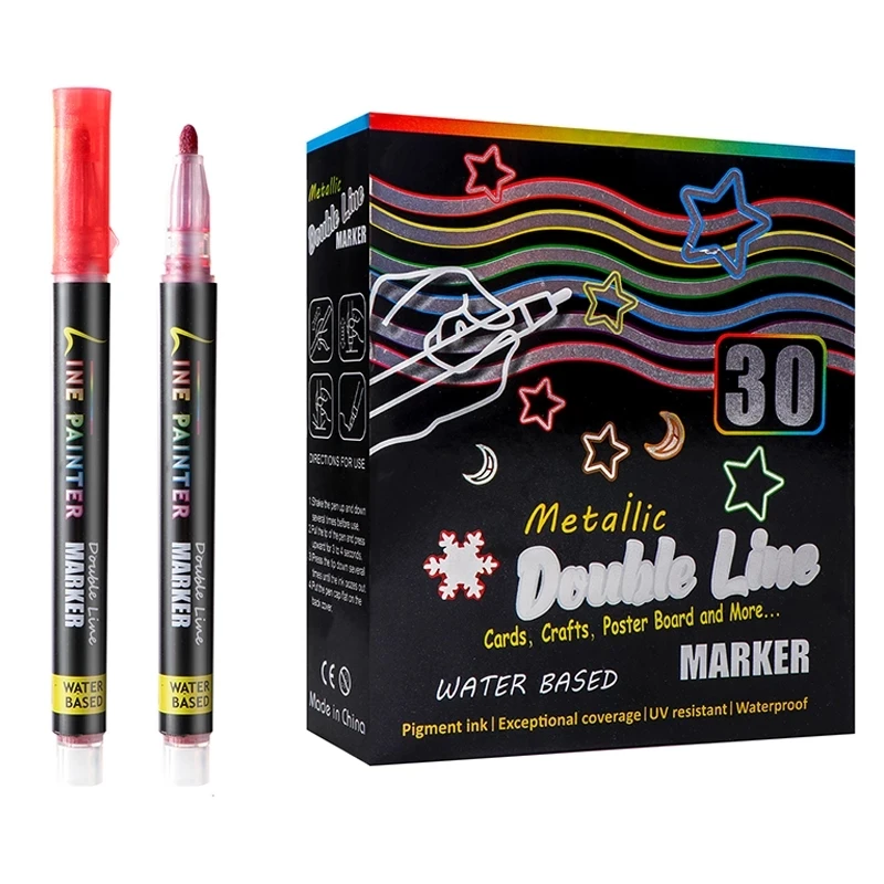 30 Color Double Lines Contour Colored Paint Marker Set Outline