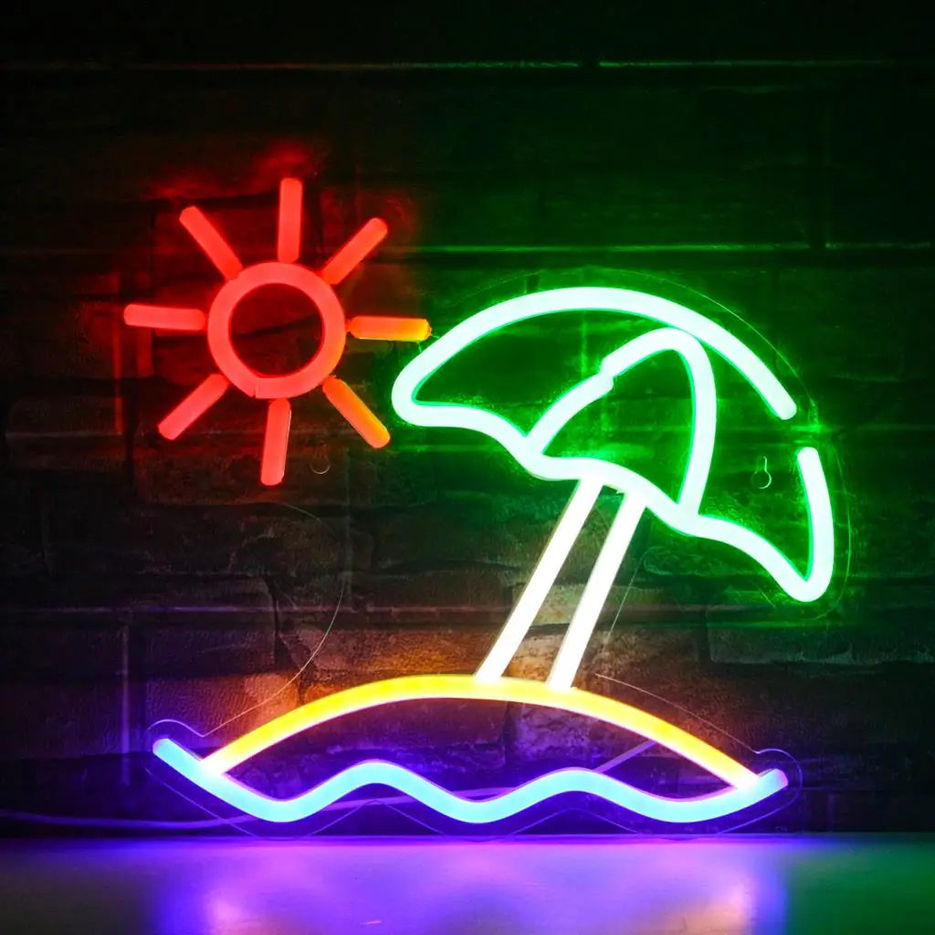 Beach Sun Neon Sign Led Lights Acrylic Party Supplies Cute Art Lighting Children Bar Club Wall Decor Design Unique LED Lights wedding supplies picture cards display stand table numbers holder clamps stand acrylic sign holder place card