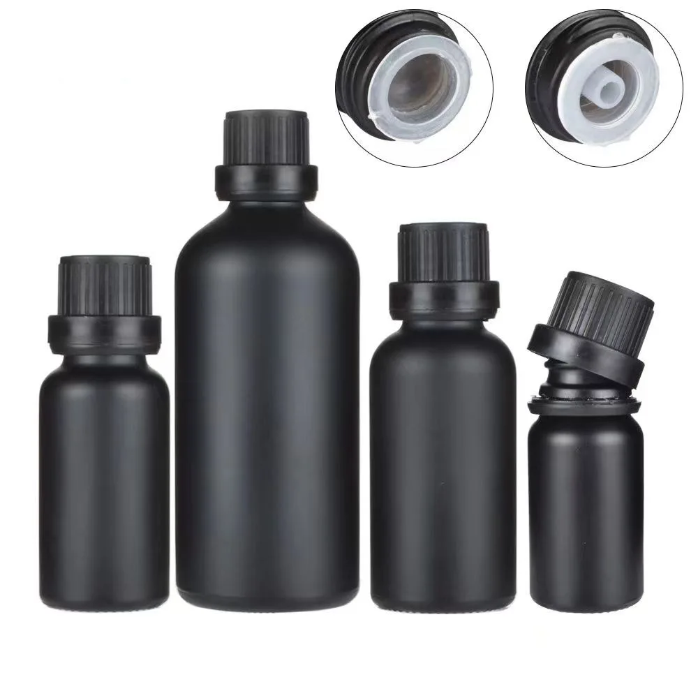 

10ml 15ml 30ml 50ml 100ml Essential Oil Glass Bottles With Black Cap Refillable Dropper Bottles for massage oil Pipette Bottles