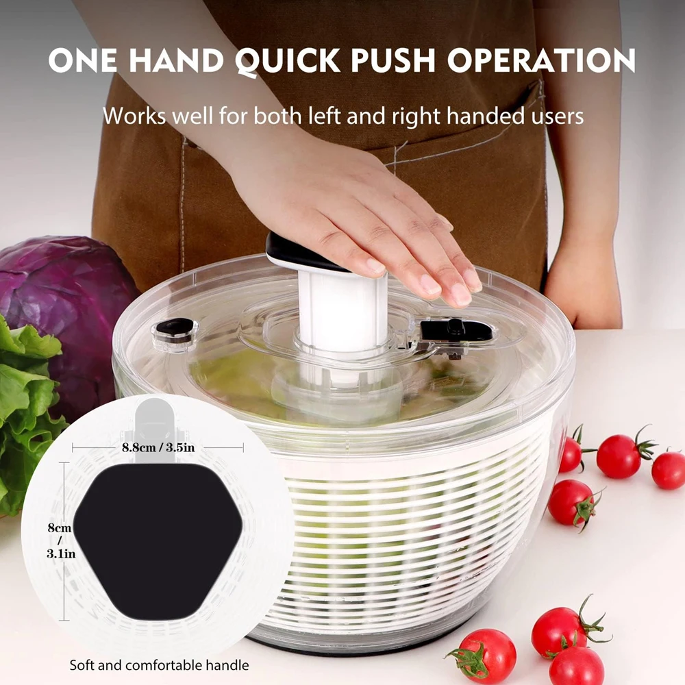 Salad Spinner Lettuce Dryer, One-handed Press Large Salad Mixer with Comfortable and Retractable Pusher and Brake Button,6.3 QT