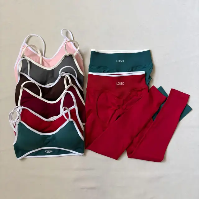 Ensemble de sport LOGO pour femme : Soutien-gorge de yoga, pantalon taille haute, effet push-up, pour entraînement abdominal, gym et course à pied 1