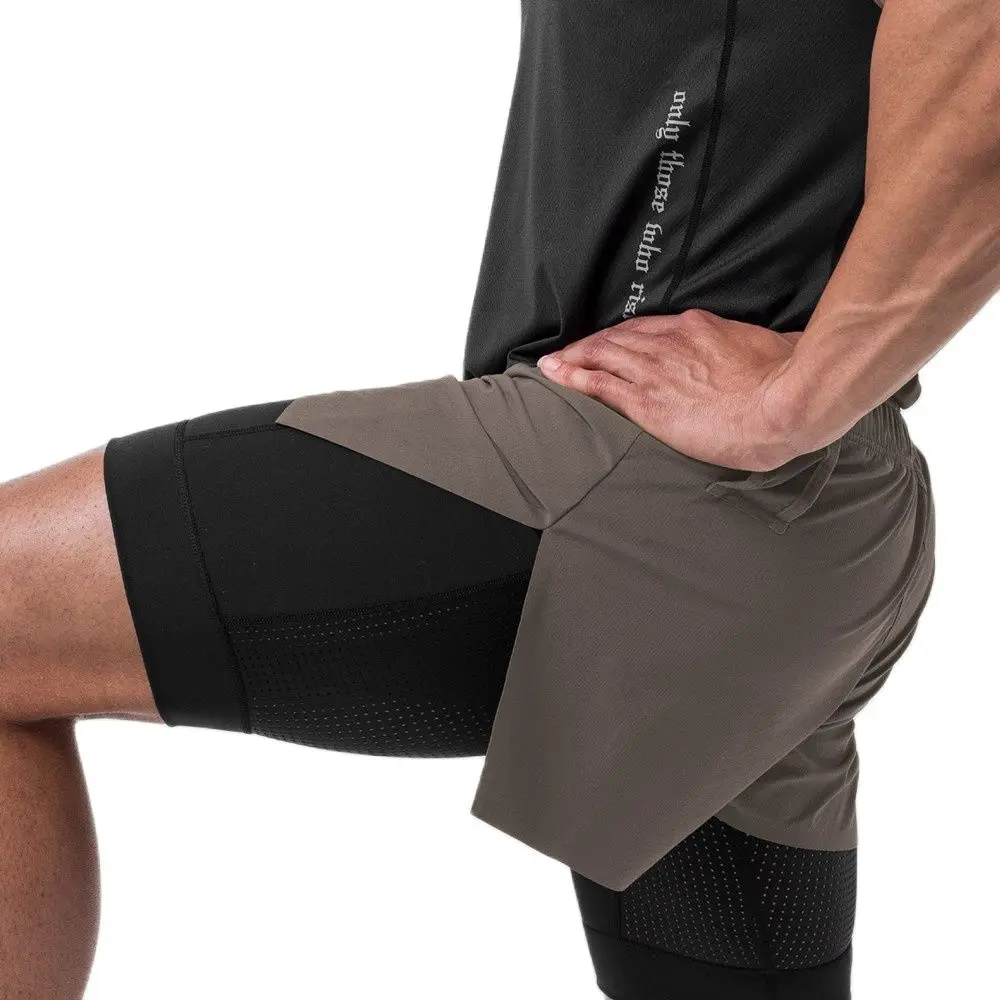 New 2 in 1 Fitness Shorts Men Double Quick Dry Bermuda Summer Gym Bodybuilding Crossfit Sportswear Male Running Training Bottoms