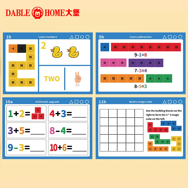 Linking Math Cubes Activity Cards Set Magical Counting Toys Snap Linking Cube Math Counters For Kids Learning