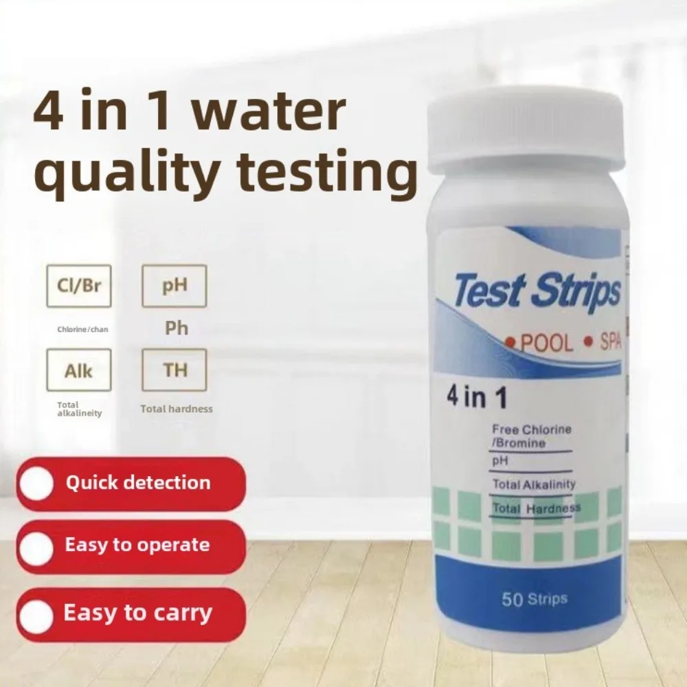 50pcs 4-in-1 PH Test Strips Water Quality Test Paper Strip Residual Chlorine Alkalinity Hardness Tester For Swimming Pool