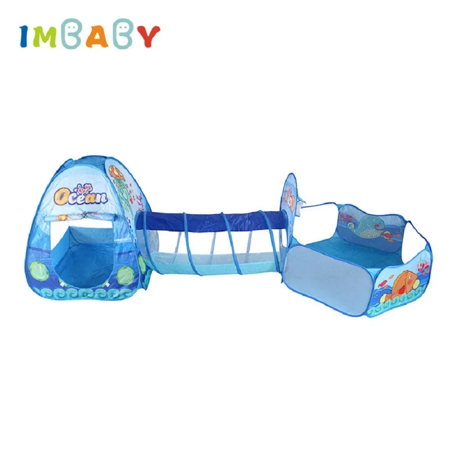 IMBABY foldable 3 in 1 playpen for children portable kid tipi tent crawling tunnel baby dry ocean ball fence play pool connected baby play mat ocean balls ball pool foldable playpen children tent house