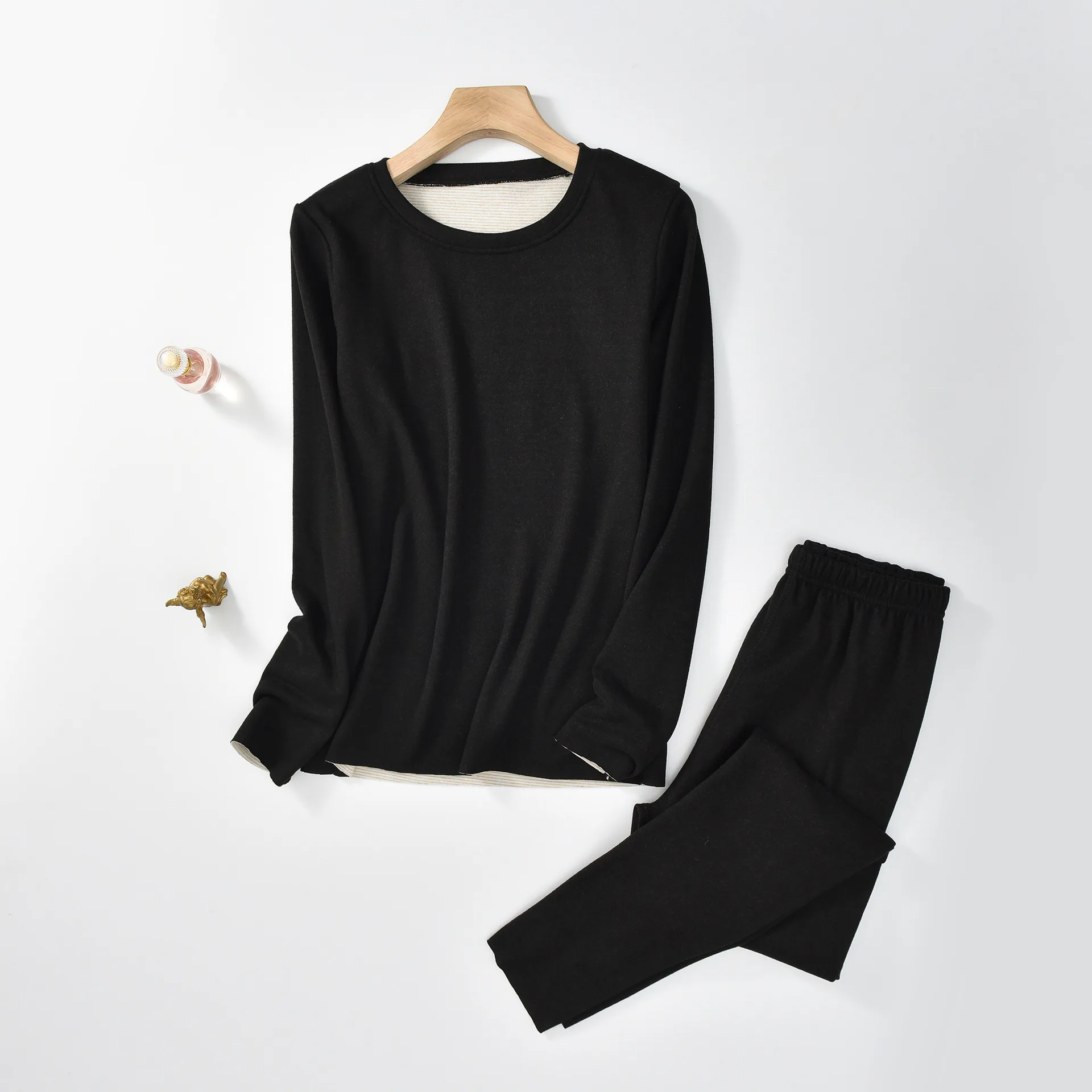 Women's autumn and winter warm trousers set round-neck casual long-sleeved homewear plush warm long-sleeved set