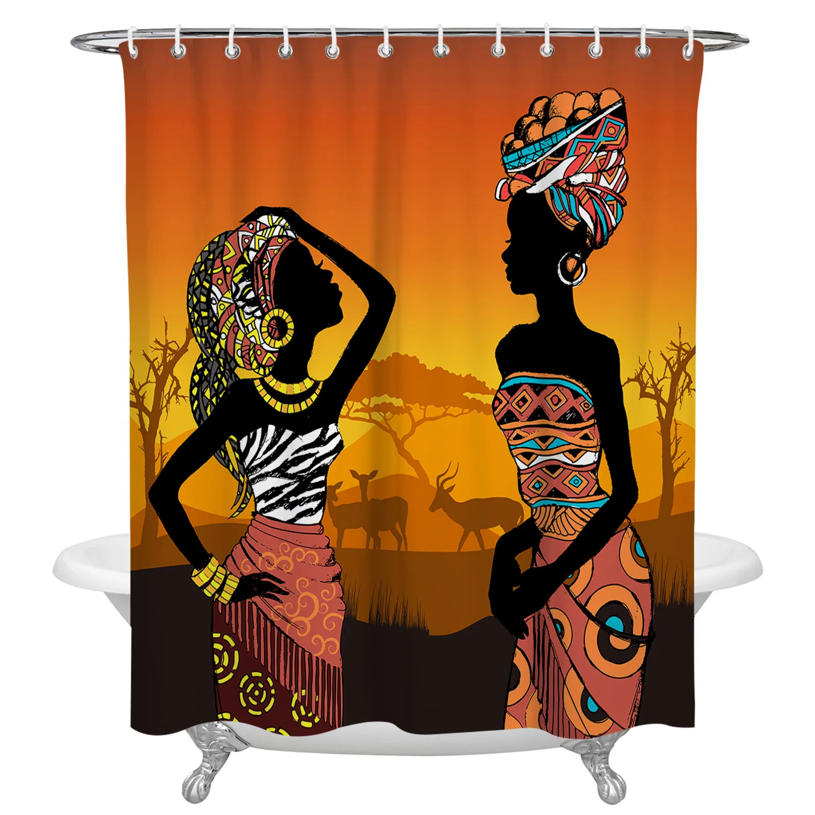 

Ethnic Style African Women Black Women Shower Curtains Waterproof Bath Curtains Home Decor Modern Luxury Bathroom Curtain