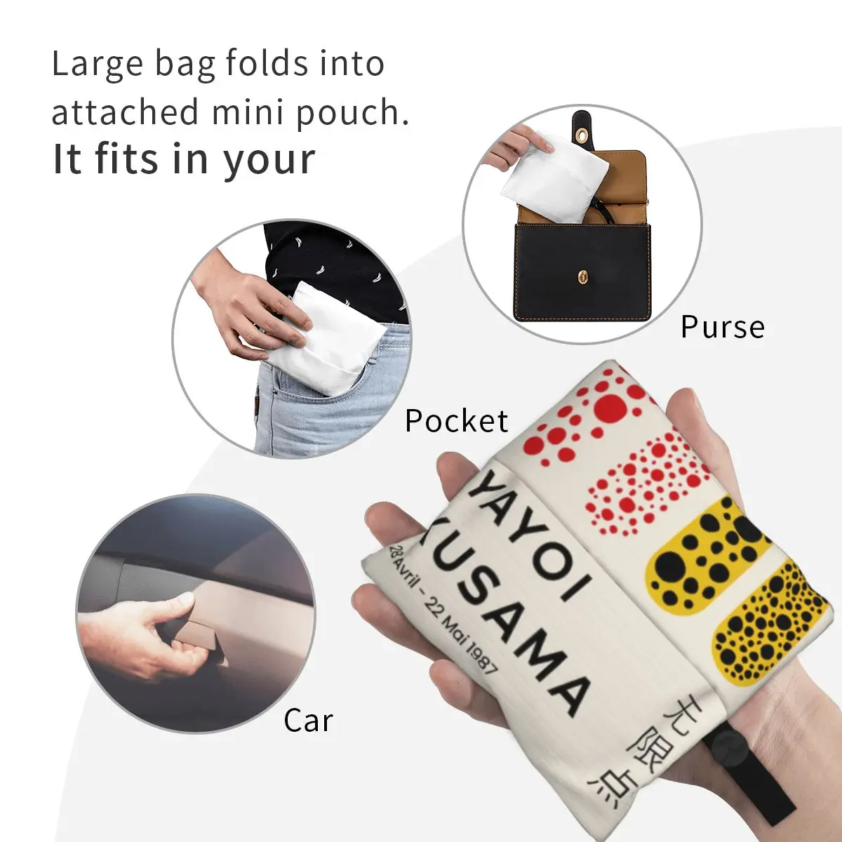 Yayoi Kusama Abstract Art Groceries Shopping Bag Custom Shopper Tote Shoulder Bag Big Capacity Portable Handbag