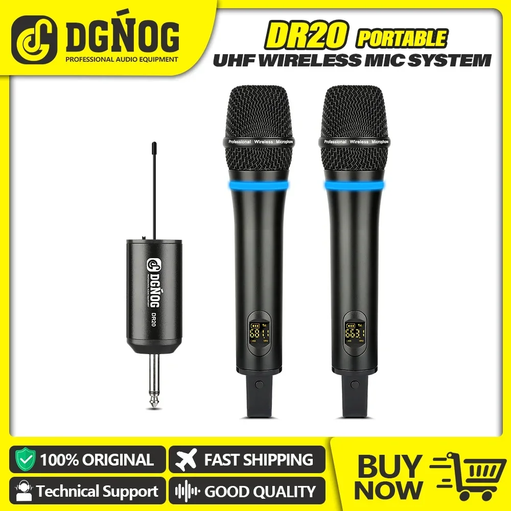 Dgnog Dr20 Microfono Wireless A 2 Canali Uhf Sistema Microfono Karaoke Portatile Doppio Professionale Per Altoparlante Pa Festa Di Canto Della Chiesa